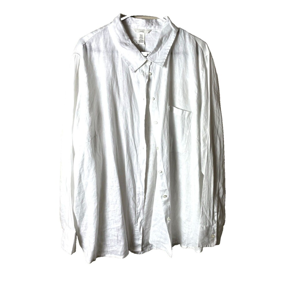 NWT H&M Premium Selection White 100% Linen Lin Button Down Shirt Size XXL - Picture 2 of 10